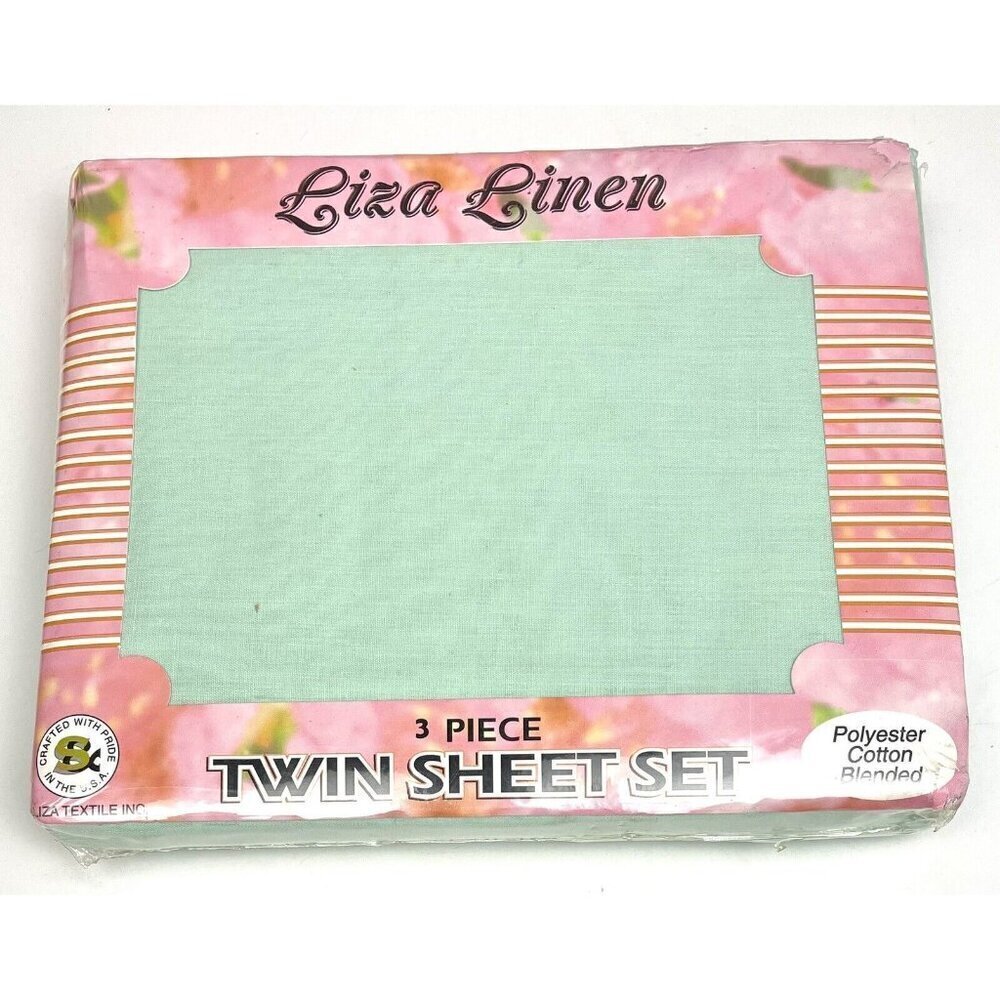 VTG LIZA LINEN 3-Piece Mint Green Polyester/Cotton Blend TWIN SHEET SET NOS READ